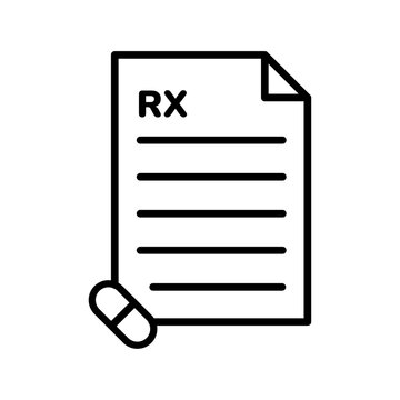 Medical prescription form with RX symbol and medicine pill capsule