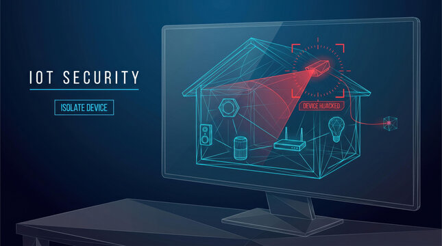 Wireframe house monitor display with hijacked camera network infrastructure