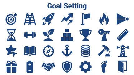 Fototapeta premium Goal setting icons representing success achievement progress growth and strategic planning business objectives and personal development concepts