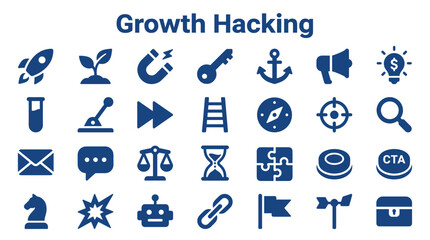 Fototapeta premium Growth Hacking Icons Set for Business Strategy and Digital Marketing Concepts