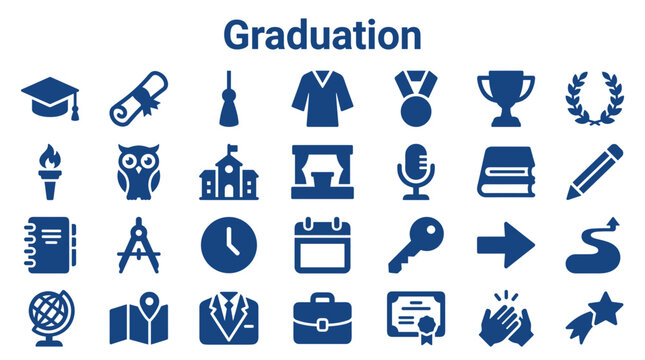 Graduation Symbols and Icons Collection Representing Education Achievement and Success