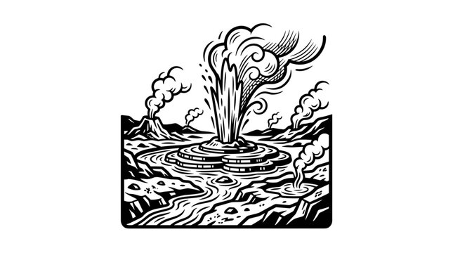 Erupting Volcano Landscape Scene.