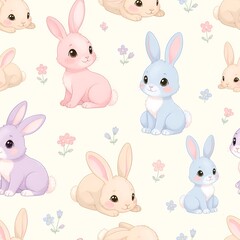 Fototapeta premium Cute Pastel Rabbit Seamless Pattern Adorable Animal Background