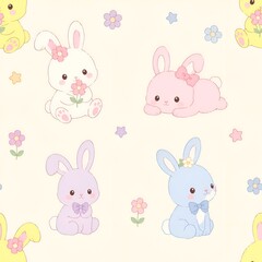 Obraz premium Cute Pastel Rabbit Seamless Pattern Adorable Animal Background