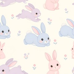 Obraz premium Cute Pastel Rabbit Seamless Pattern Adorable Animal Background