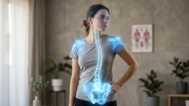 Vertebral alignment progress: scoliosis correction, spinal improvement, body posture, skeletal health, medical examination, human anatomy, physical therapy.