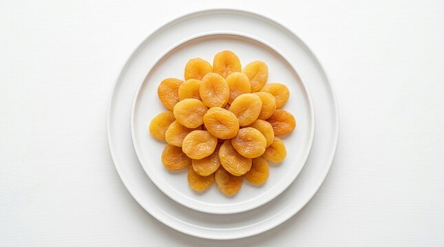 Vivid Pale Golden Turkish Malatya Dried Apricots on White Plate | Premium Sun-Dried Fruit | Healthy Snack Food Stock Photography