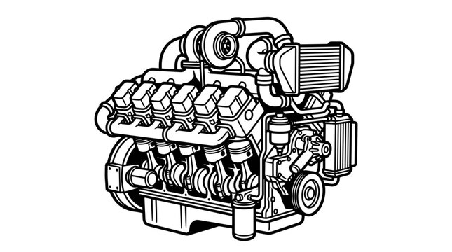 Detailed Car Engine Illustration.