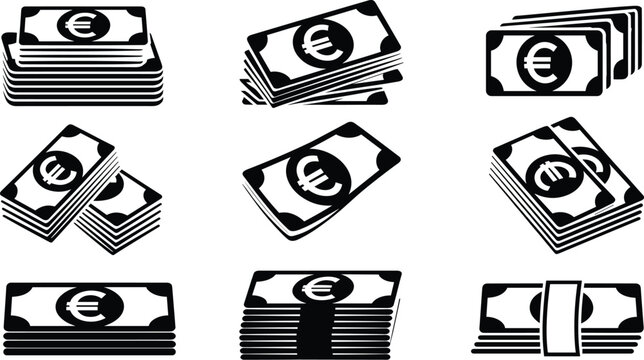 Stacked Euro Banknotes Money Icons currency finance
