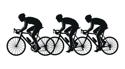 Fototapeta premium Black silhouette vector illustration of three professional cyclists riding racing bikes in a group formation