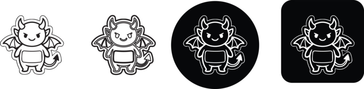 Cute little winged devil monster character icon set with horns and tail for Halloween stickers