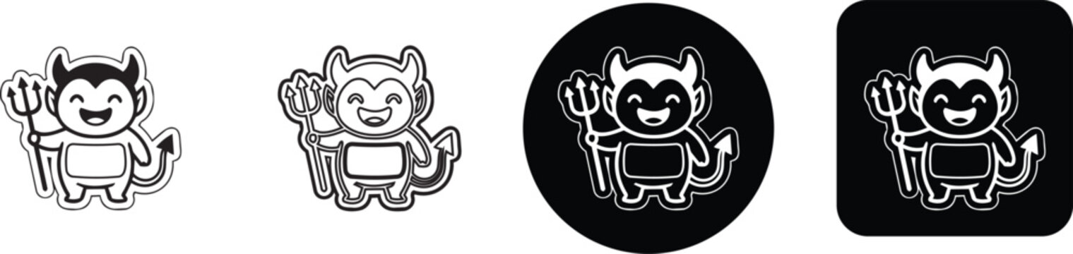Cute little devil holding a pitchfork icon set for Halloween stickers and character design elements