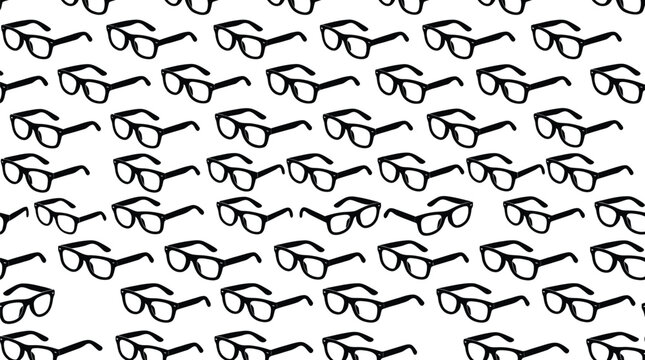 Seamless vector graphic pattern featuring many black eye glasses arranged in a repeating grid style layout
