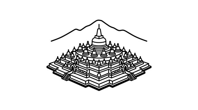 Buddhist temple mountain illustration.