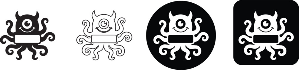 Cute horned alien octopus monster icon set with rectangle copy space body © Nusrat