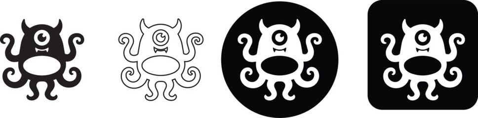 Cute little horned octopus alien monster icon set with single cyclops eye © Nusrat