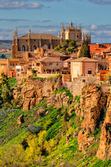Naklejka premium Spain. Toledo with Alcazar castle at sunset, Castilla-La Mancha. Summer tourism and travel 