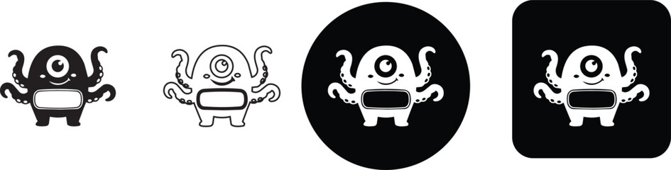 Cute alien octopus creature icon set with one eye and legs © Nusrat