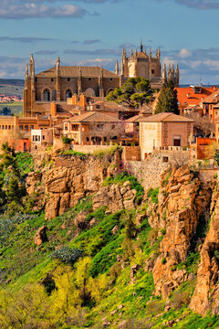 Spain. Toledo with Alcazar castle at sunset, Castilla-La Mancha. Summer tourism and travel	