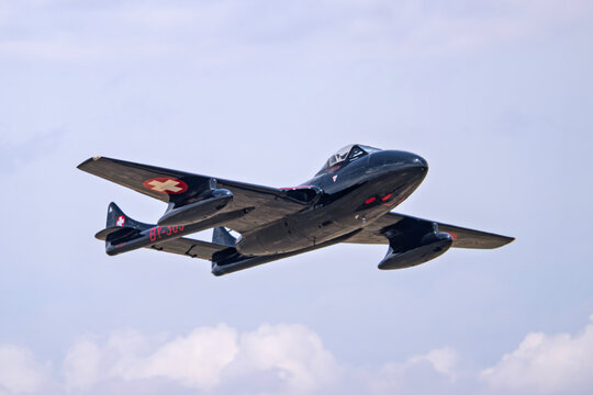 Wings over Cannon 2026 6-5-2026 Clovis, NM USADe Havilland DH-115 Vampire flown vy John Conelly performing at the Wings over Cannon Air Show at Cannon AFB New Mexico