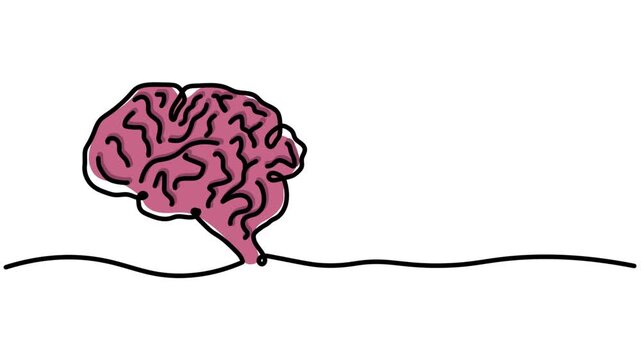 Human brain animation of one line drawing symbol sign illustration design. single line hand-drawn full length motion. isolated continuous one line art monoline icon outline on white background bg