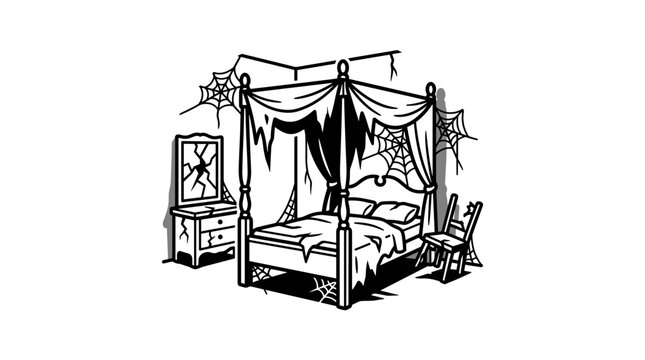 Black and white four poster bed.