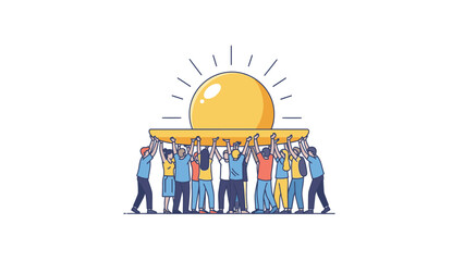 Obraz premium People holding up a yellow sun together teamwork concept