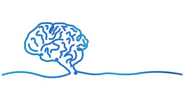 Human brain animation of one line drawing symbol sign illustration design. single line hand-drawn full length motion. isolated continuous one line art monoline blue color on white background bg