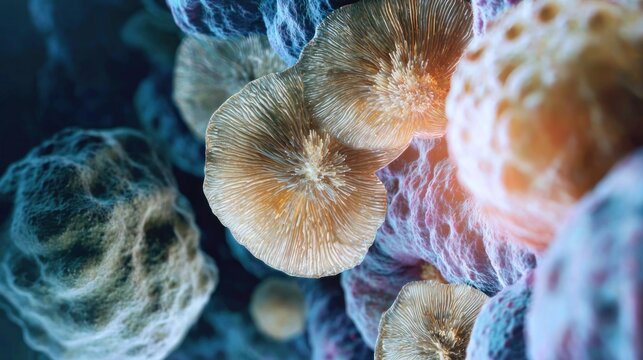 Microscopic structures display complex textures and vibrant subsurface illumination