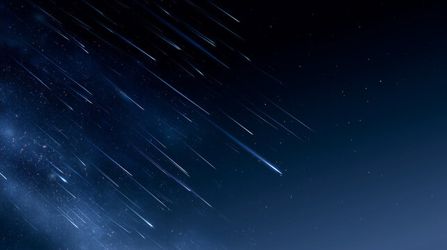 Minimalist night sky background with beautiful shooting stars and meteor shower