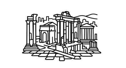 Obraz premium Ancient Roman Ruins Architecture Drawing.