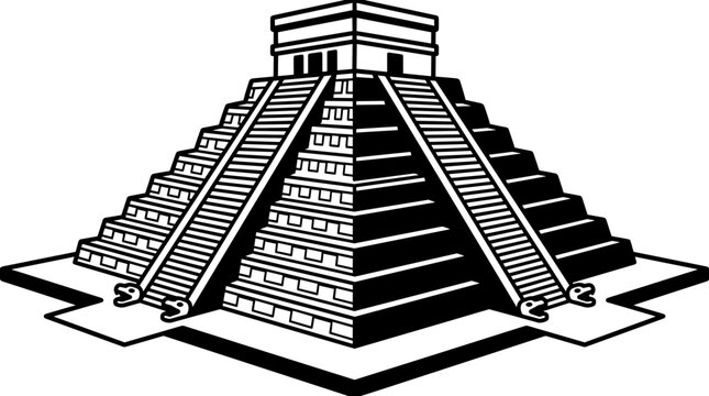 Ancient Mayan Pyramid Structure Illustration.