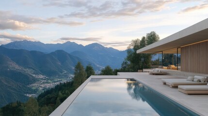 Fototapeta premium Luxury mountain villa with infinity pool and scenic views