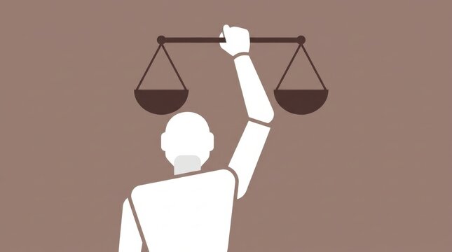 Minimalist illustration of a person holding scales of justice for law and balance
