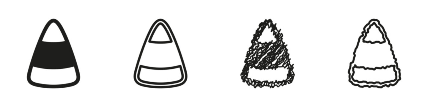 Collection of four candy corn icons in different styles for Halloween