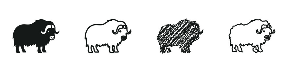 Collection of stylized musk ox icons in various artistic styles © 7Author