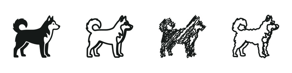 Collection of four stylized dog illustrations in different artistic styles © 7Author