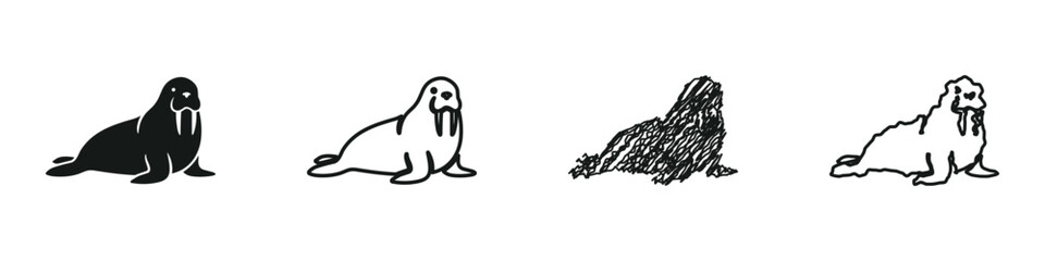 Collection of stylized walrus icons in various artistic representations © 7Author