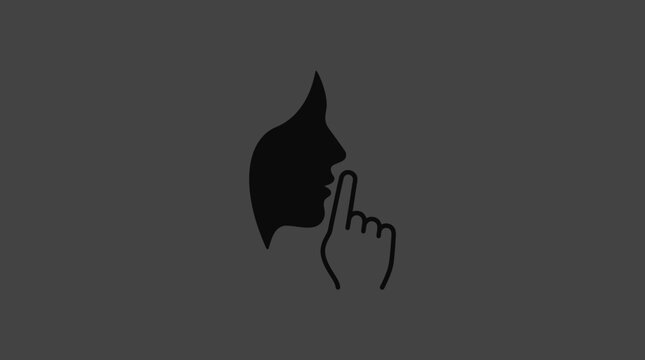 Silhouette of a finger on lips indicating silence and secrecy.
