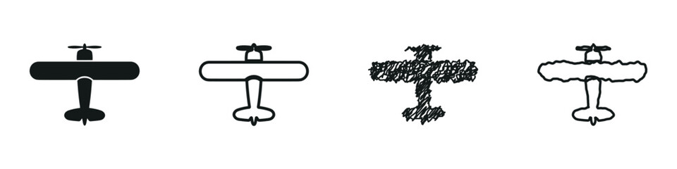 Collection of four biplane icons in different styles from solid to sketchy © 7Author