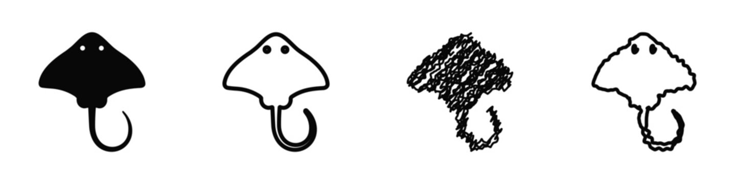 Collection of stylized stingray icons and illustrations on a white background