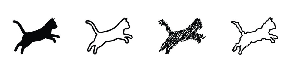 Dynamic feline silhouette in mid-leap, captured in various artistic styles © 7Author