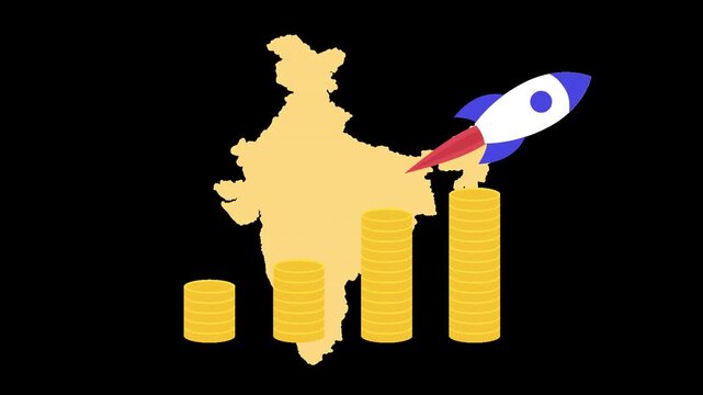 indian economy growth investment and gdp expansion animation alpha channel