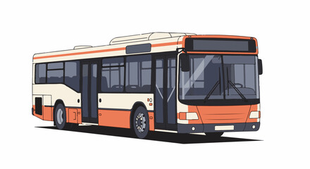 Fototapeta premium A cartoon-style illustration of a public transit bus with cream, orange, and grey panels, on a white background