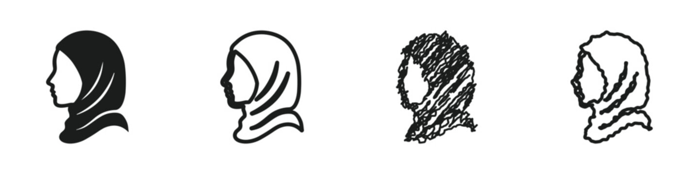 Diverse representations of a woman wearing a hijab in profile view