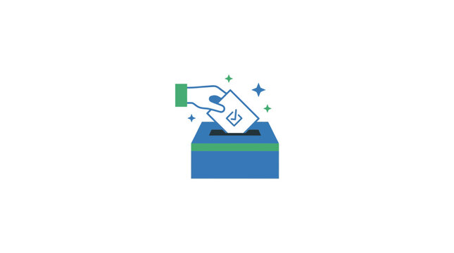 Hand casting vote into ballot box, election concept, voting symbol, clean design