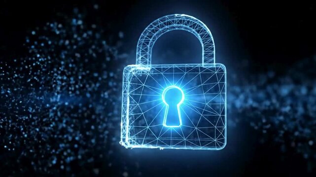Cybersecurity padlock animation with digital data protection and encrypted network security, futuristic cyber defense technology background video