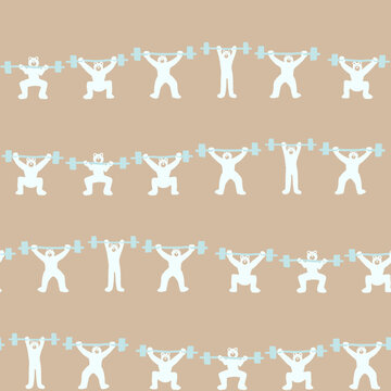 Cute Polar Bear Weightlifting Pattern on Beige Background