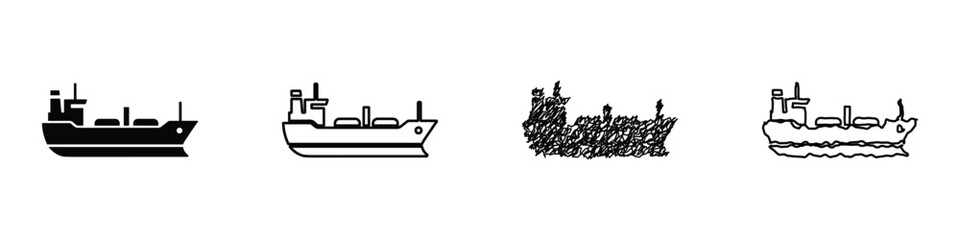 Obraz premium Set of stylized tanker ship icons in various artistic representations