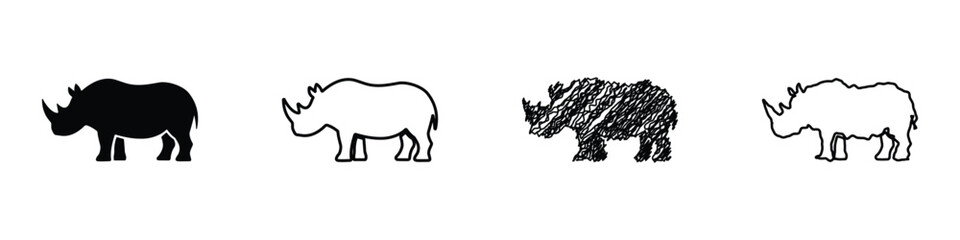 Collection of four distinct rhino silhouette illustrations on a white background © 7Author